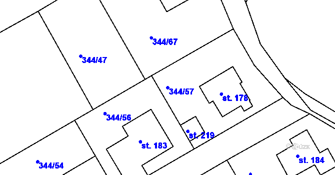 Parcela st. 344/57 v KÚ Boseň, Katastrální mapa