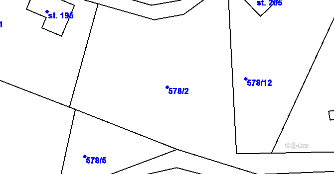 Parcela st. 578/2 v KÚ Boseň, Katastrální mapa