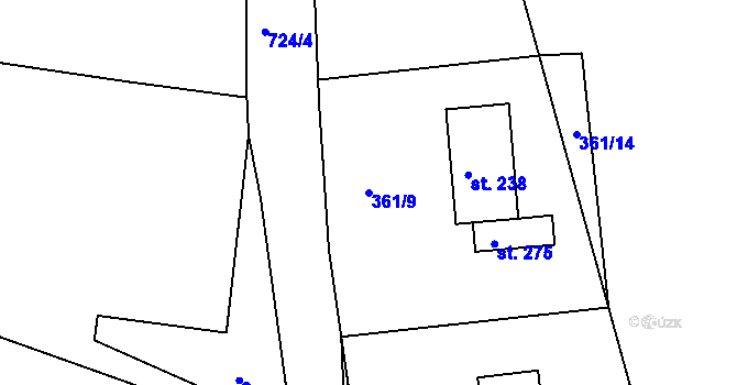 Parcela st. 361/9 v KÚ Boseň, Katastrální mapa