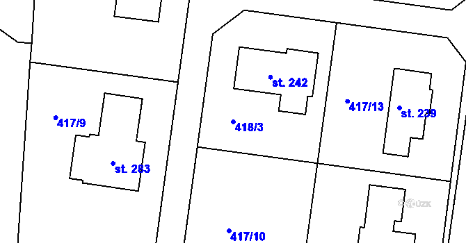 Parcela st. 418/3 v KÚ Boseň, Katastrální mapa