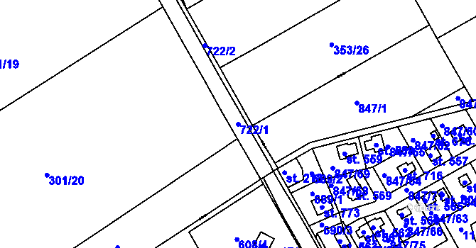 Parcela st. 722/1 v KÚ Boseň, Katastrální mapa