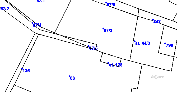 Parcela st. 67/5 v KÚ Boseň, Katastrální mapa