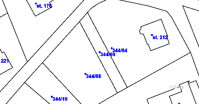 Parcela st. 344/69 v KÚ Boseň, Katastrální mapa