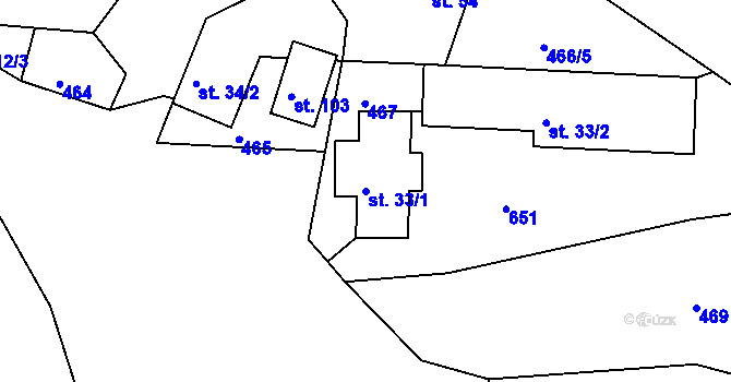 Parcela st. 33/1 v KÚ Lhotice u Bosně, Katastrální mapa