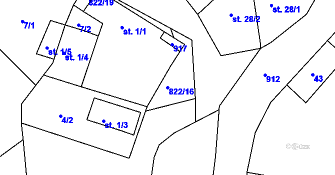 Parcela st. 822/16 v KÚ Mužský, Katastrální mapa