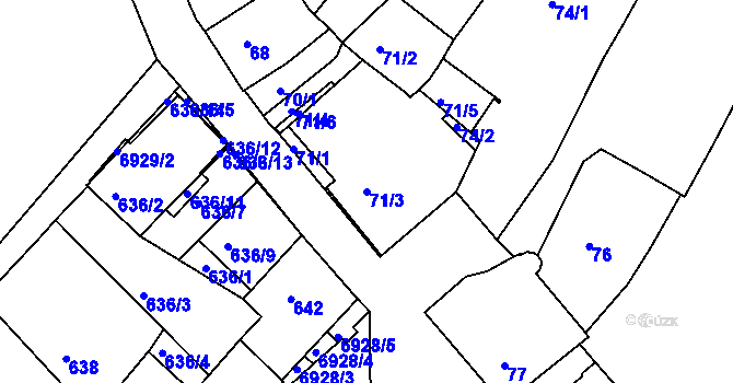Parcela st. 71/3 v KÚ Boskovice, Katastrální mapa