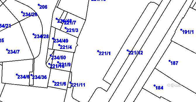 Parcela st. 221/1 v KÚ Boskovice, Katastrální mapa