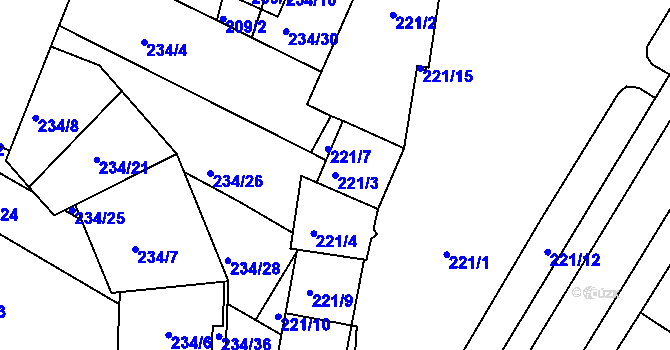Parcela st. 221/3 v KÚ Boskovice, Katastrální mapa