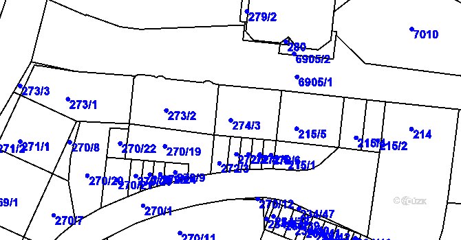 Parcela st. 274/3 v KÚ Boskovice, Katastrální mapa