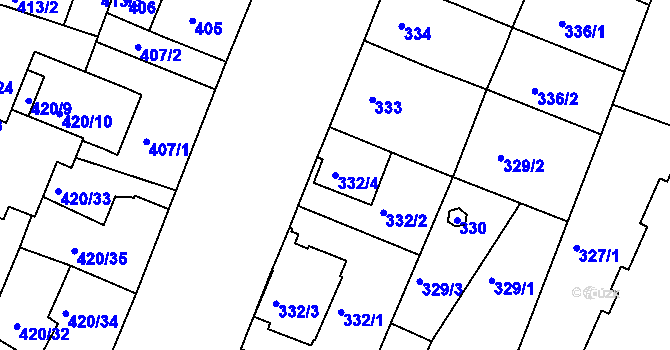 Parcela st. 332/4 v KÚ Boskovice, Katastrální mapa