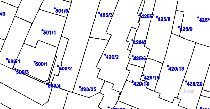Parcela st. 420/2 v KÚ Boskovice, Katastrální mapa