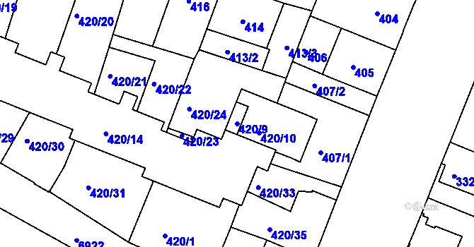 Parcela st. 420/9 v KÚ Boskovice, Katastrální mapa