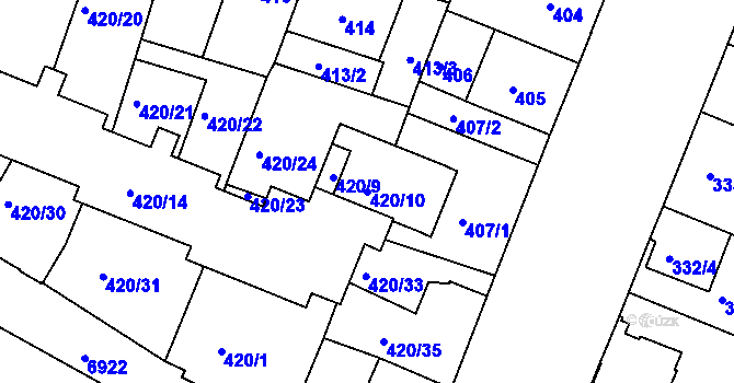 Parcela st. 420/10 v KÚ Boskovice, Katastrální mapa