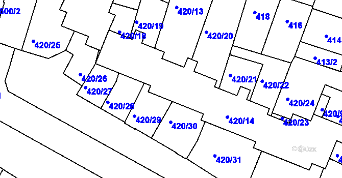 Parcela st. 420/16 v KÚ Boskovice, Katastrální mapa