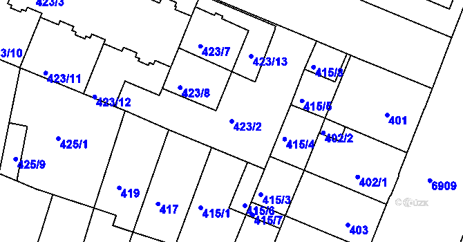 Parcela st. 423/2 v KÚ Boskovice, Katastrální mapa
