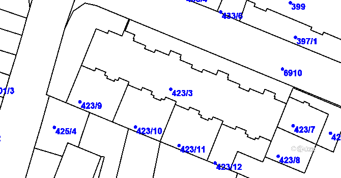 Parcela st. 423/3 v KÚ Boskovice, Katastrální mapa