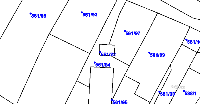Parcela st. 561/22 v KÚ Boskovice, Katastrální mapa
