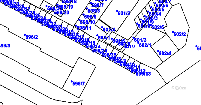 Parcela st. 596/35 v KÚ Boskovice, Katastrální mapa