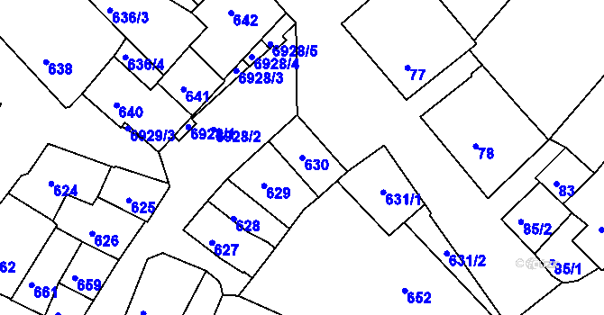 Parcela st. 630 v KÚ Boskovice, Katastrální mapa