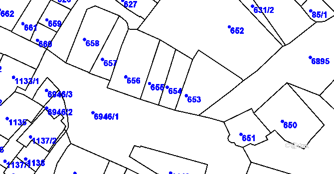 Parcela st. 654 v KÚ Boskovice, Katastrální mapa