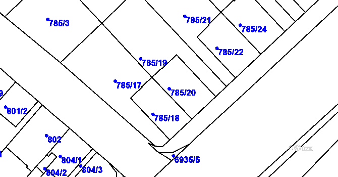 Parcela st. 785/20 v KÚ Boskovice, Katastrální mapa