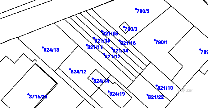 Parcela st. 821/12 v KÚ Boskovice, Katastrální mapa