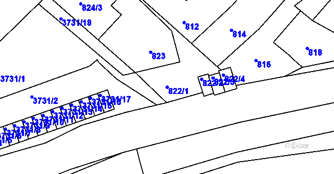 Parcela st. 822/1 v KÚ Boskovice, Katastrální mapa