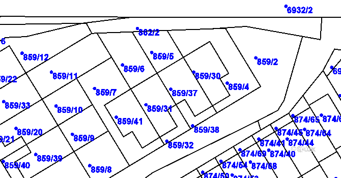 Parcela st. 859/37 v KÚ Boskovice, Katastrální mapa