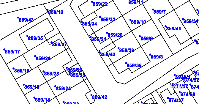 Parcela st. 859/40 v KÚ Boskovice, Katastrální mapa