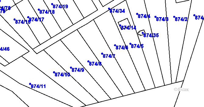 Parcela st. 874/7 v KÚ Boskovice, Katastrální mapa