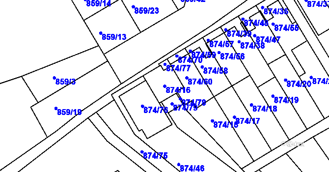 Parcela st. 874/16 v KÚ Boskovice, Katastrální mapa