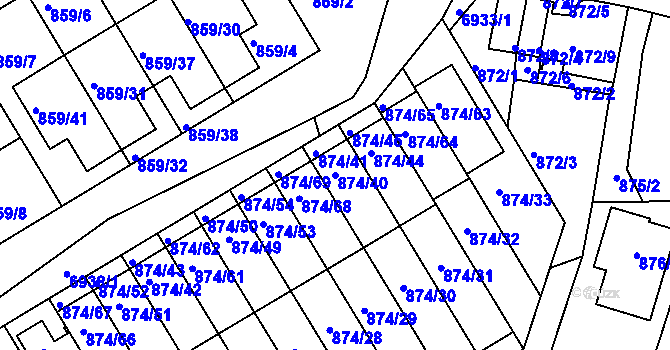 Parcela st. 874/40 v KÚ Boskovice, Katastrální mapa