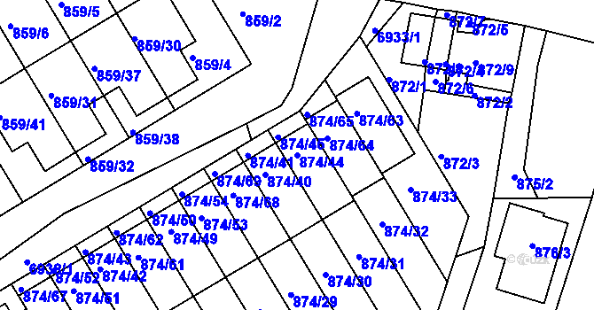 Parcela st. 874/44 v KÚ Boskovice, Katastrální mapa
