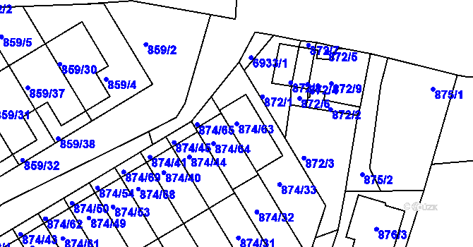 Parcela st. 874/63 v KÚ Boskovice, Katastrální mapa