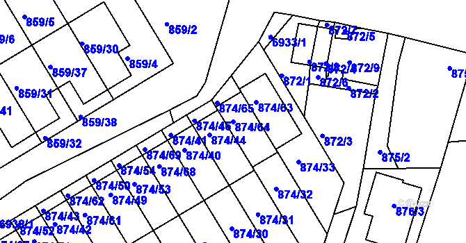 Parcela st. 874/64 v KÚ Boskovice, Katastrální mapa