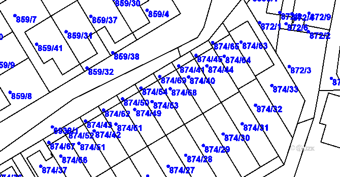 Parcela st. 874/68 v KÚ Boskovice, Katastrální mapa