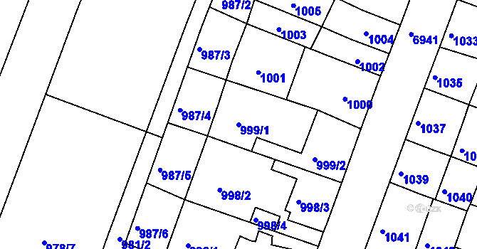 Parcela st. 999/1 v KÚ Boskovice, Katastrální mapa