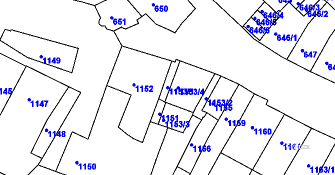 Parcela st. 1153/1 v KÚ Boskovice, Katastrální mapa