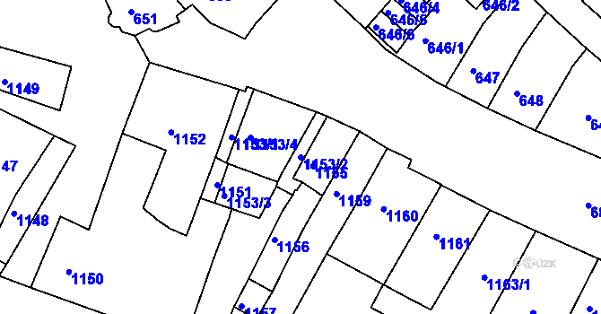 Parcela st. 1153/2 v KÚ Boskovice, Katastrální mapa