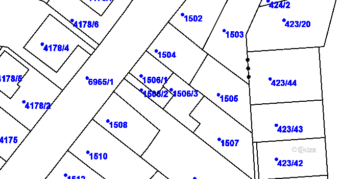 Parcela st. 1506/3 v KÚ Boskovice, Katastrální mapa