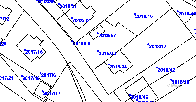 Parcela st. 2018/33 v KÚ Boskovice, Katastrální mapa