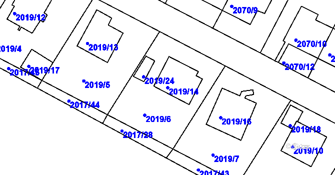 Parcela st. 2019/14 v KÚ Boskovice, Katastrální mapa