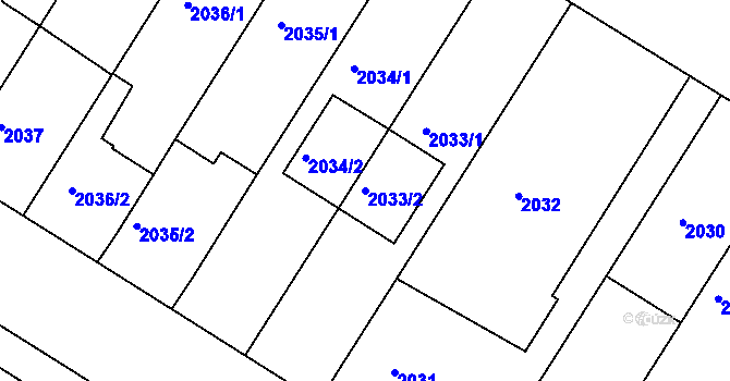 Parcela st. 2033/2 v KÚ Boskovice, Katastrální mapa