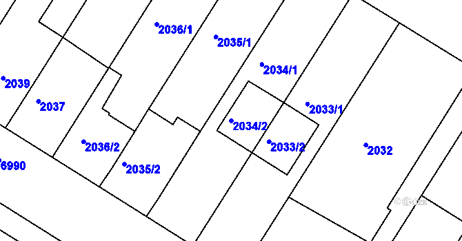 Parcela st. 2034/2 v KÚ Boskovice, Katastrální mapa