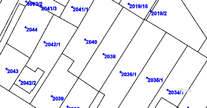Parcela st. 2038 v KÚ Boskovice, Katastrální mapa