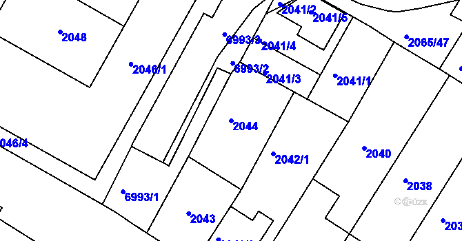 Parcela st. 2044 v KÚ Boskovice, Katastrální mapa