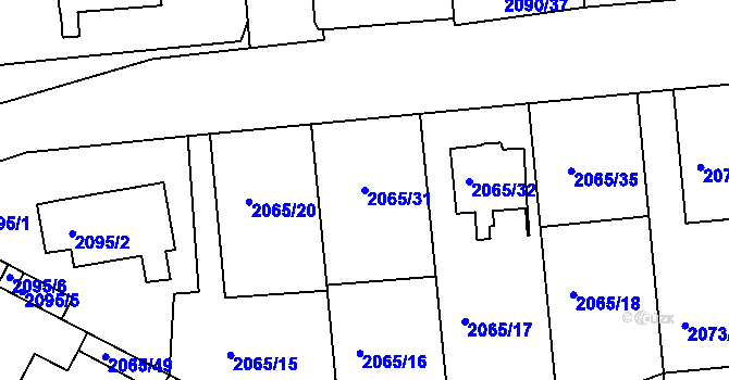 Parcela st. 2065/31 v KÚ Boskovice, Katastrální mapa