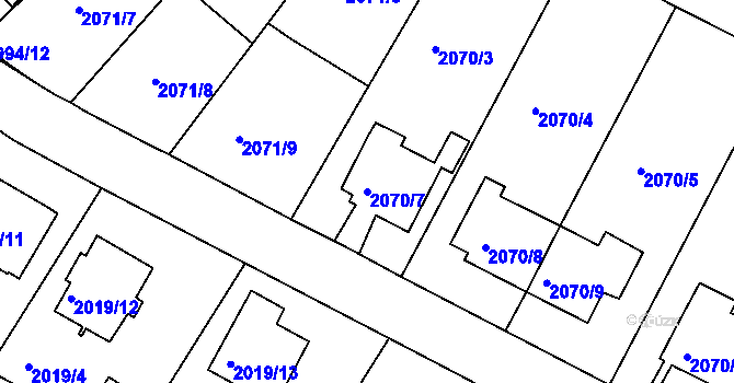 Parcela st. 2070/7 v KÚ Boskovice, Katastrální mapa