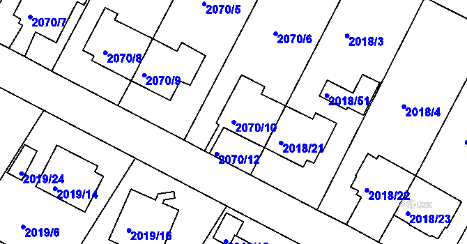 Parcela st. 2070/10 v KÚ Boskovice, Katastrální mapa