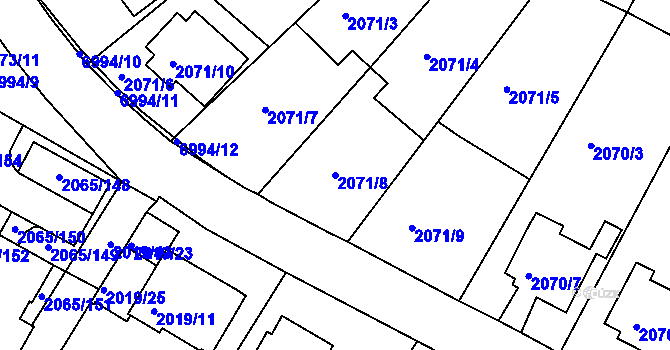 Parcela st. 2071/8 v KÚ Boskovice, Katastrální mapa